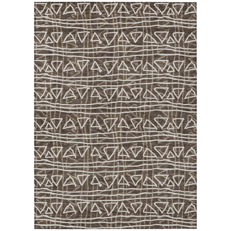 10' X 14' Chocolate And Ivory Geometric Washable Indoor Outdoor Area Rug