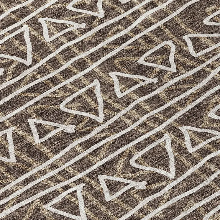 10' X 14' Chocolate And Ivory Geometric Washable Indoor Outdoor Area Rug