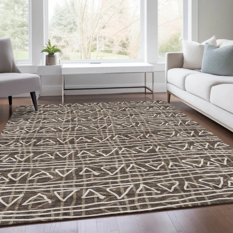 10' X 14' Chocolate And Ivory Geometric Washable Indoor Outdoor Area Rug