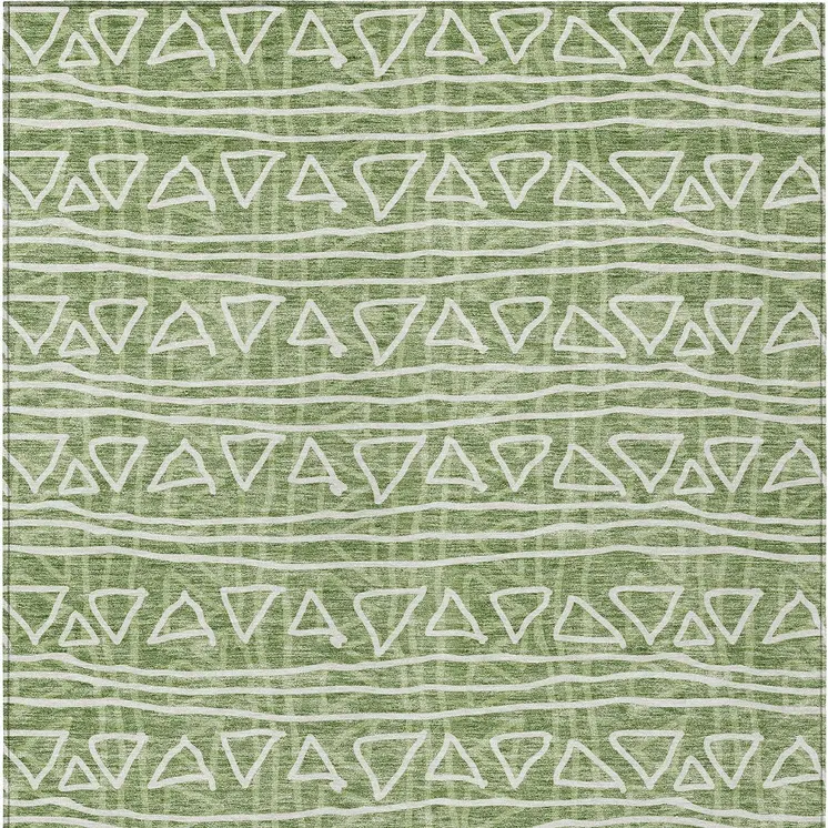 3' X 5' Green And Ivory Geometric Washable Indoor Outdoor Area Rug