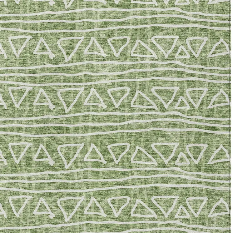 8' X 10' Green And Ivory Geometric Washable Indoor Outdoor Area Rug