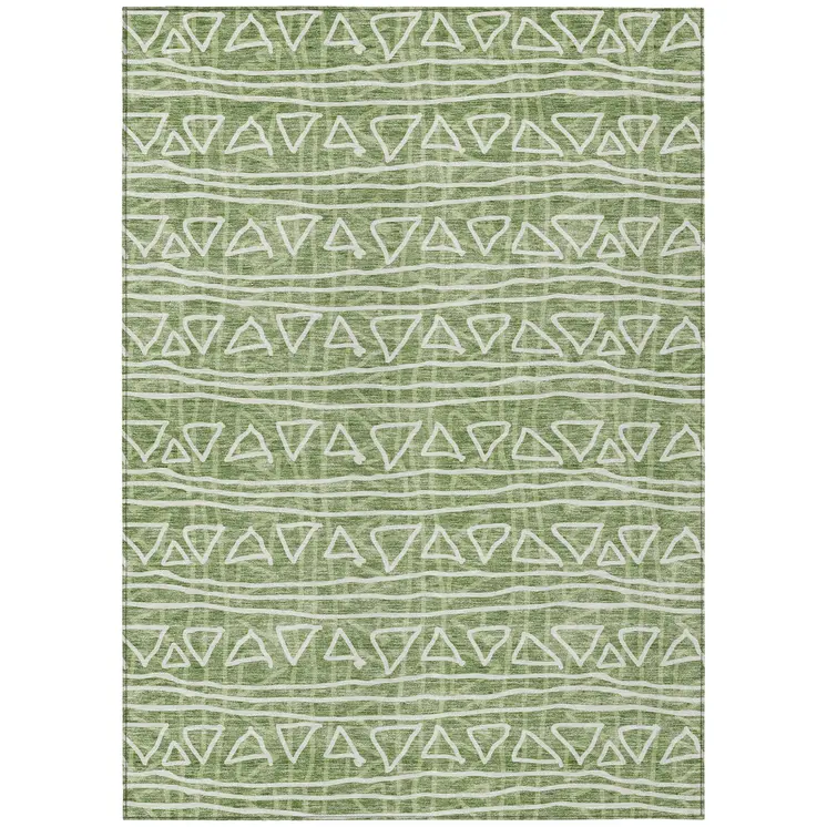 9' X 12' Green And Ivory Geometric Washable Indoor Outdoor Area Rug