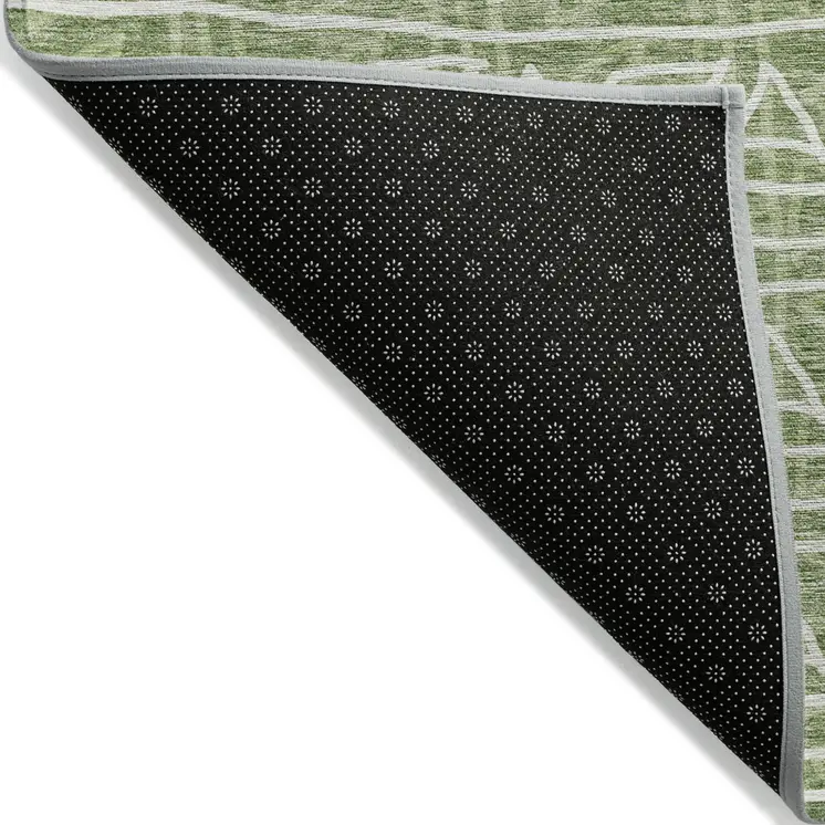 9' X 12' Green And Ivory Geometric Washable Indoor Outdoor Area Rug