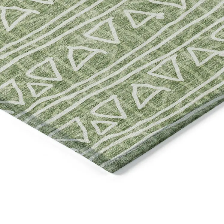 9' X 12' Green And Ivory Geometric Washable Indoor Outdoor Area Rug