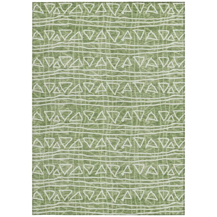 9' X 12' Green And Ivory Geometric Washable Indoor Outdoor Area Rug