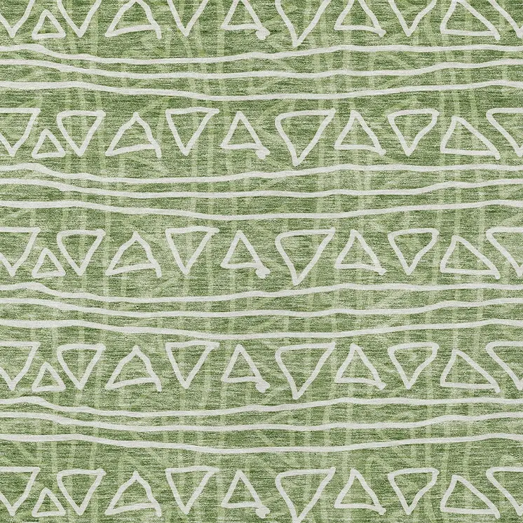 10' X 14' Green And Ivory Geometric Washable Indoor Outdoor Area Rug