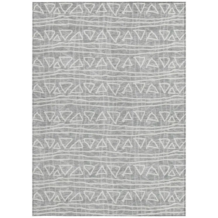 3' X 5' Gray Charcoal And Silver Geometric Washable Indoor Outdoor Area Rug