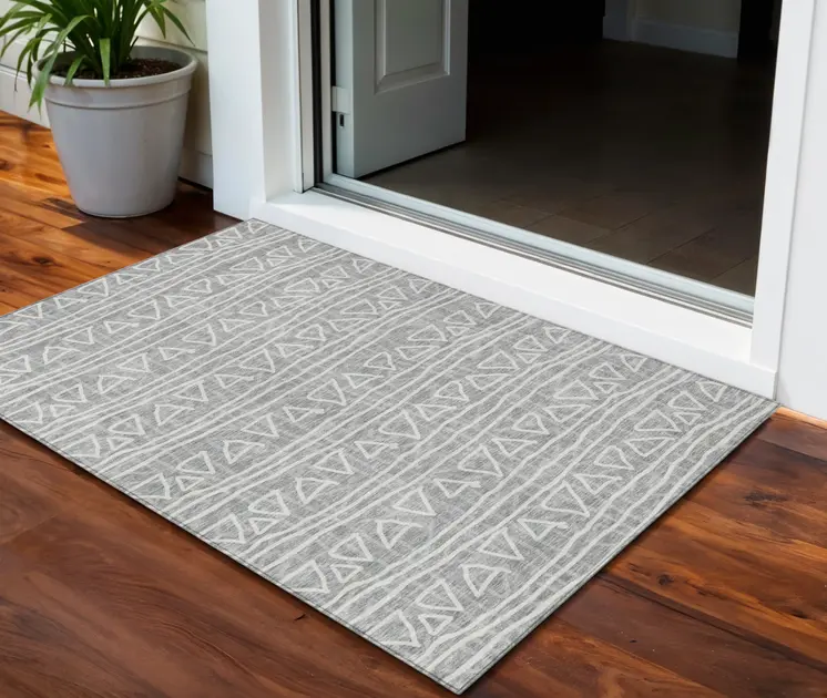 3' X 5' Gray Charcoal And Silver Geometric Washable Indoor Outdoor Area Rug
