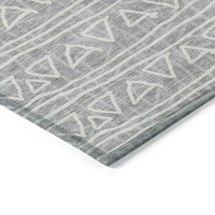 3' X 5' Gray Charcoal And Silver Geometric Washable Indoor Outdoor Area Rug