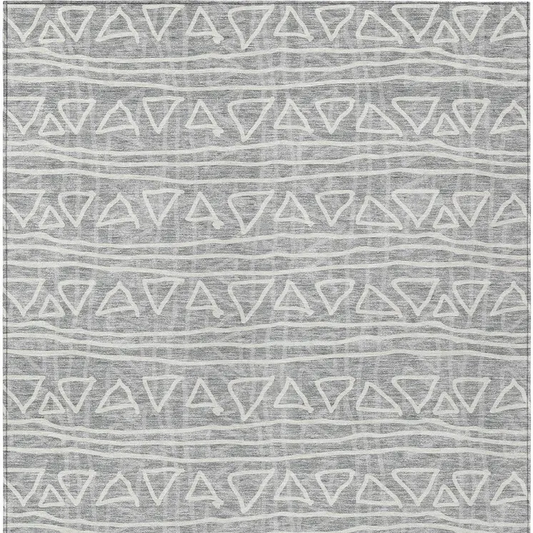 3' X 5' Gray Charcoal And Silver Geometric Washable Indoor Outdoor Area Rug
