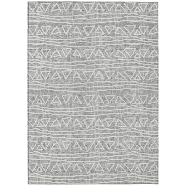 9' X 12' Gray Charcoal And Silver Geometric Washable Indoor Outdoor Area Rug