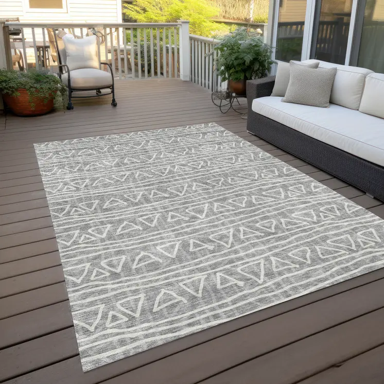 10' X 14' Gray Charcoal And Silver Geometric Washable Indoor Outdoor Area Rug