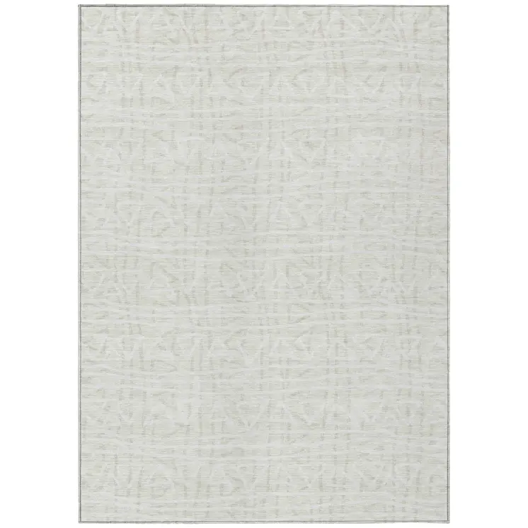3' X 5' Ivory And Beige Geometric Washable Indoor Outdoor Area Rug