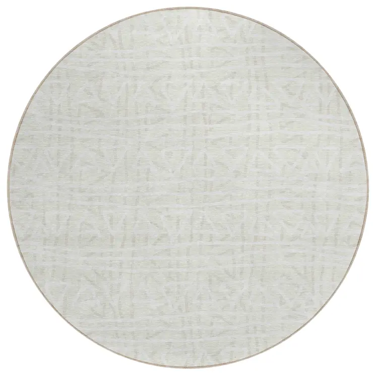 8' Ivory And Beige Round Geometric Washable Indoor Outdoor Area Rug