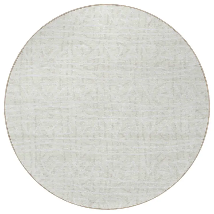 8' Ivory And Beige Round Geometric Washable Indoor Outdoor Area Rug