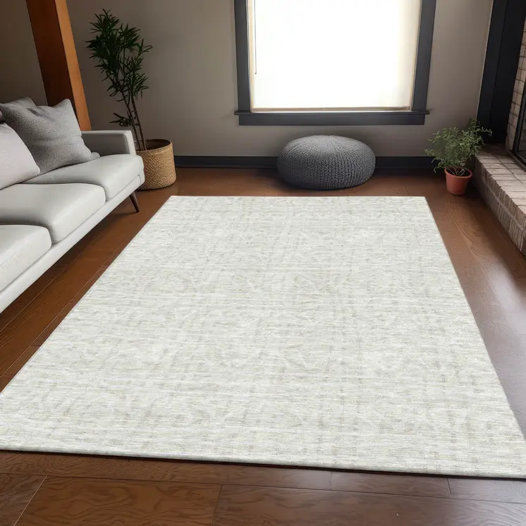 8' X 10' Ivory And Beige Geometric Washable Indoor Outdoor Area Rug