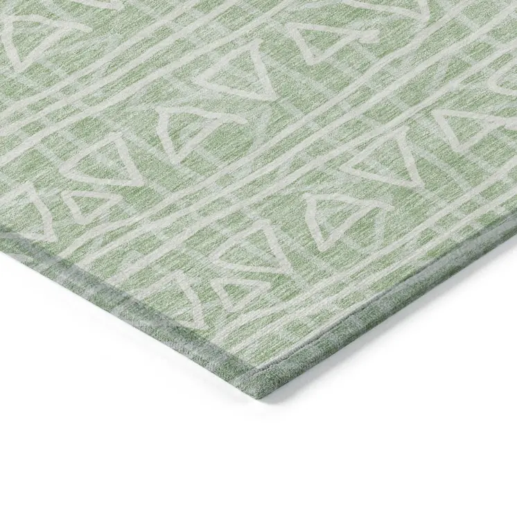 3' X 5' Mint Green Artichoke Green And Ivory Geometric Washable Indoor Outdoor Area Rug