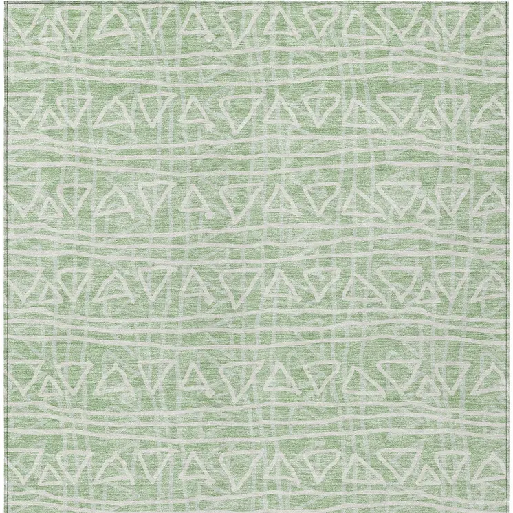 5' X 8' Mint Green Artichoke Green And Ivory Geometric Washable Indoor Outdoor Area Rug