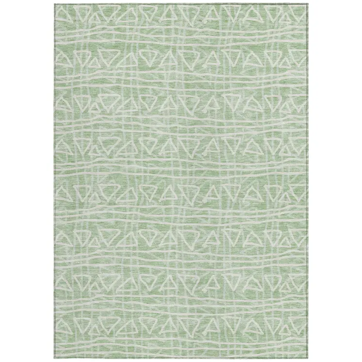 8' X 10' Mint Green Artichoke Green And Ivory Geometric Washable Indoor Outdoor Area Rug