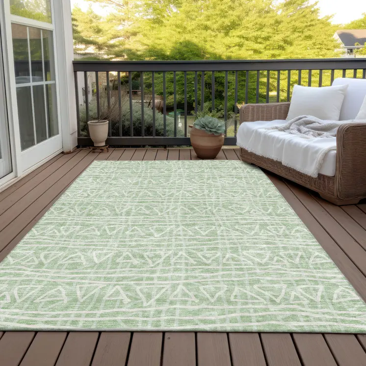 10' X 14' Mint Green Artichoke Green And Ivory Geometric Washable Indoor Outdoor Area Rug