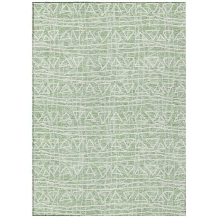 10' X 14' Mint Green Artichoke Green And Ivory Geometric Washable Indoor Outdoor Area Rug