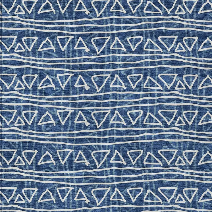 8' X 10' Navy Blue And Ivory Geometric Washable Indoor Outdoor Area Rug