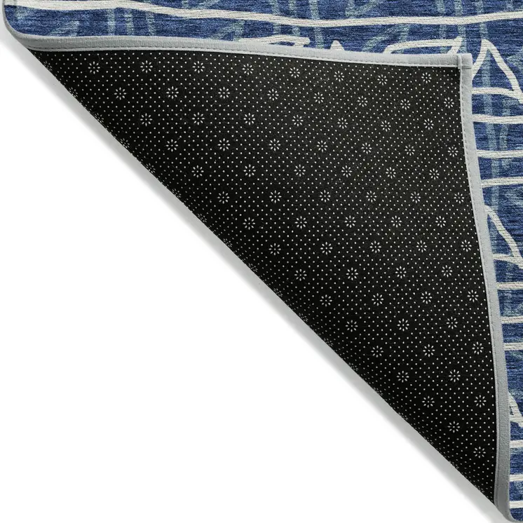 8' X 10' Navy Blue And Ivory Geometric Washable Indoor Outdoor Area Rug