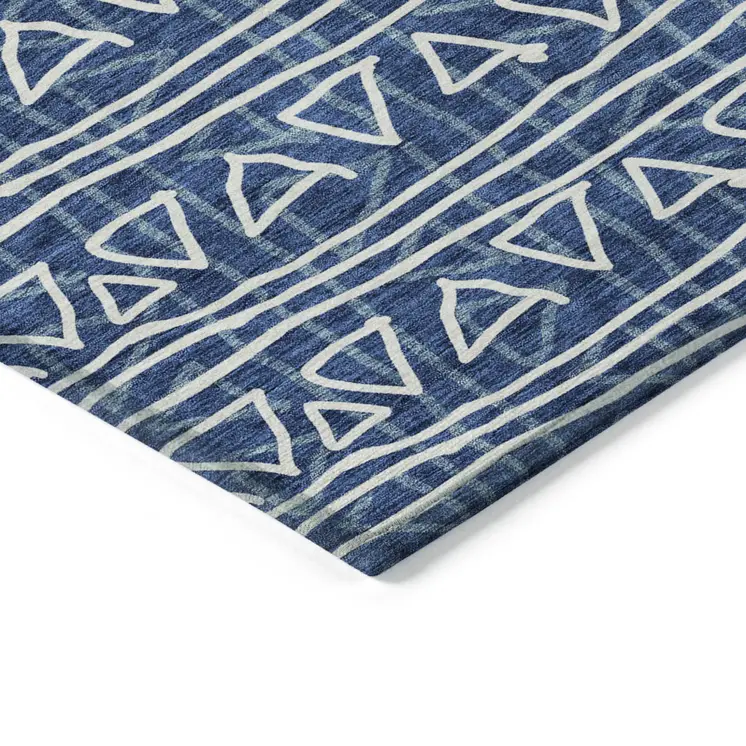 8' X 10' Navy Blue And Ivory Geometric Washable Indoor Outdoor Area Rug