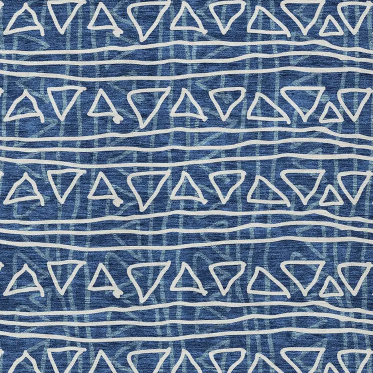 8' X 10' Navy Blue And Ivory Geometric Washable Indoor Outdoor Area Rug