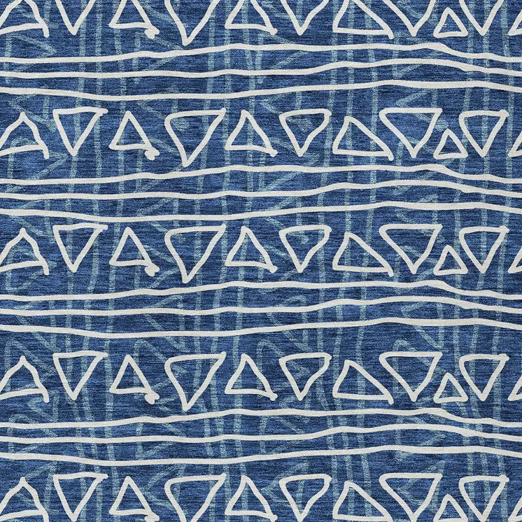10' X 14' Navy Blue And Ivory Geometric Washable Indoor Outdoor Area Rug