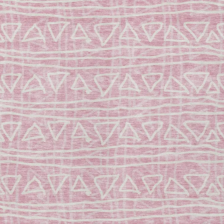 3' X 5' Pink And Ivory Geometric Washable Indoor Outdoor Area Rug