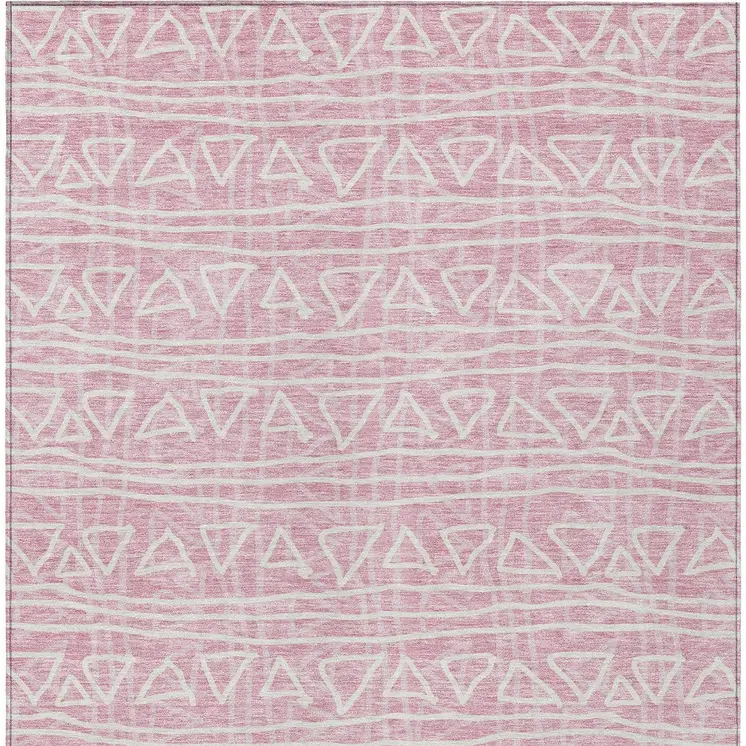 8' X 10' Pink And Ivory Geometric Washable Indoor Outdoor Area Rug