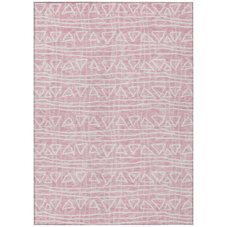 8' X 10' Pink And Ivory Geometric Washable Indoor Outdoor Area Rug
