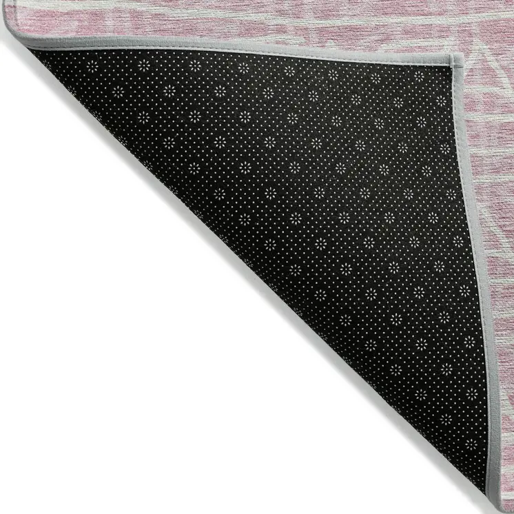 8' X 10' Pink And Ivory Geometric Washable Indoor Outdoor Area Rug