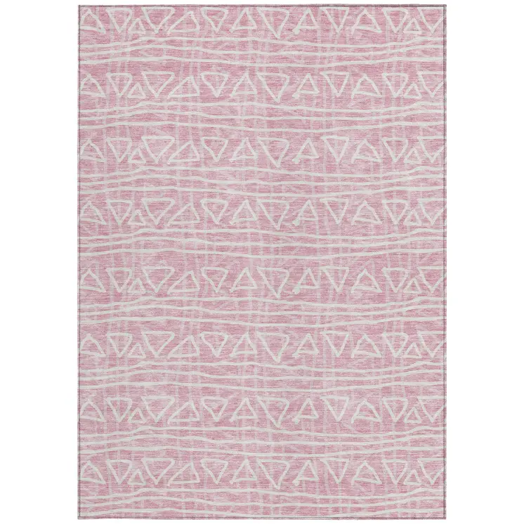 9' X 12' Pink And Ivory Geometric Washable Indoor Outdoor Area Rug