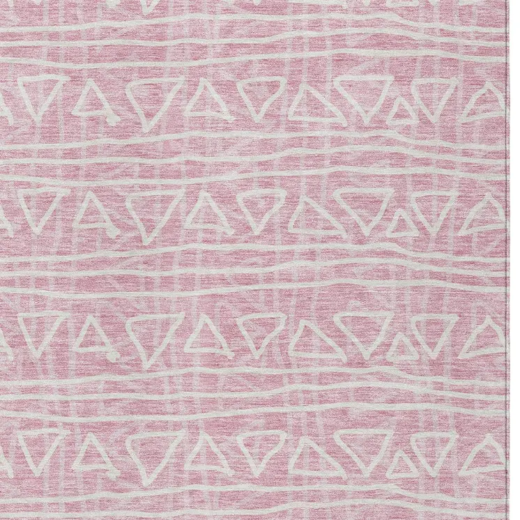 9' X 12' Pink And Ivory Geometric Washable Indoor Outdoor Area Rug