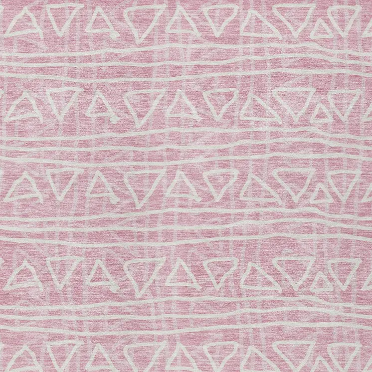 10' X 14' Pink And Ivory Geometric Washable Indoor Outdoor Area Rug