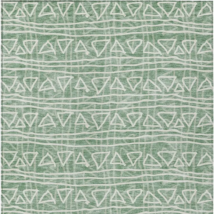5' X 8' Sage Green And Ivory Geometric Washable Indoor Outdoor Area Rug