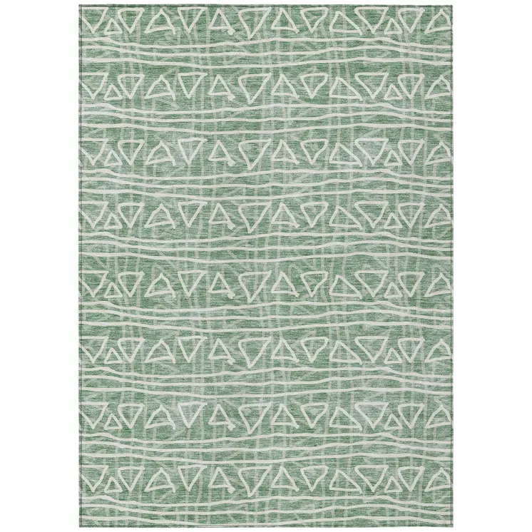 5' X 8' Sage Green And Ivory Geometric Washable Indoor Outdoor Area Rug