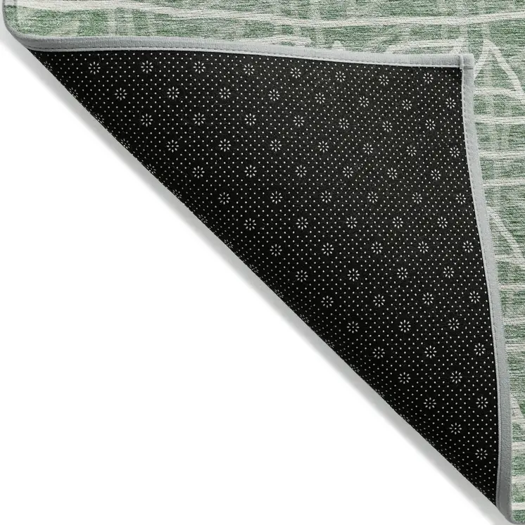 5' X 8' Sage Green And Ivory Geometric Washable Indoor Outdoor Area Rug