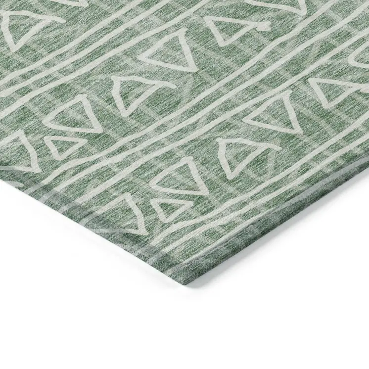5' X 8' Sage Green And Ivory Geometric Washable Indoor Outdoor Area Rug