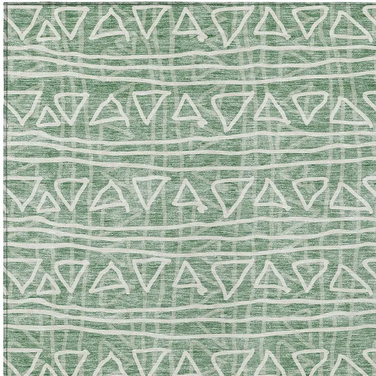 5' X 8' Sage Green And Ivory Geometric Washable Indoor Outdoor Area Rug