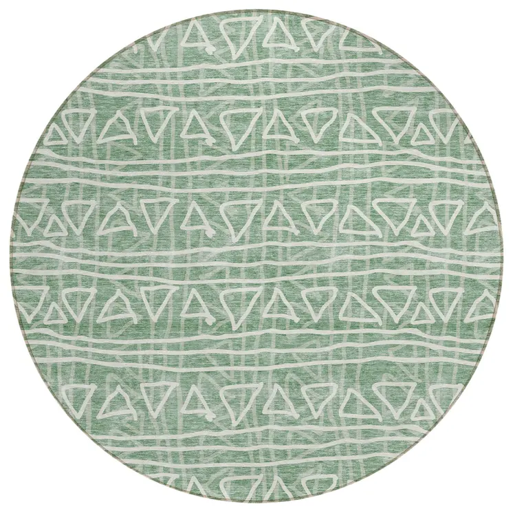 8' Sage Green And Ivory Round Geometric Washable Indoor Outdoor Area Rug