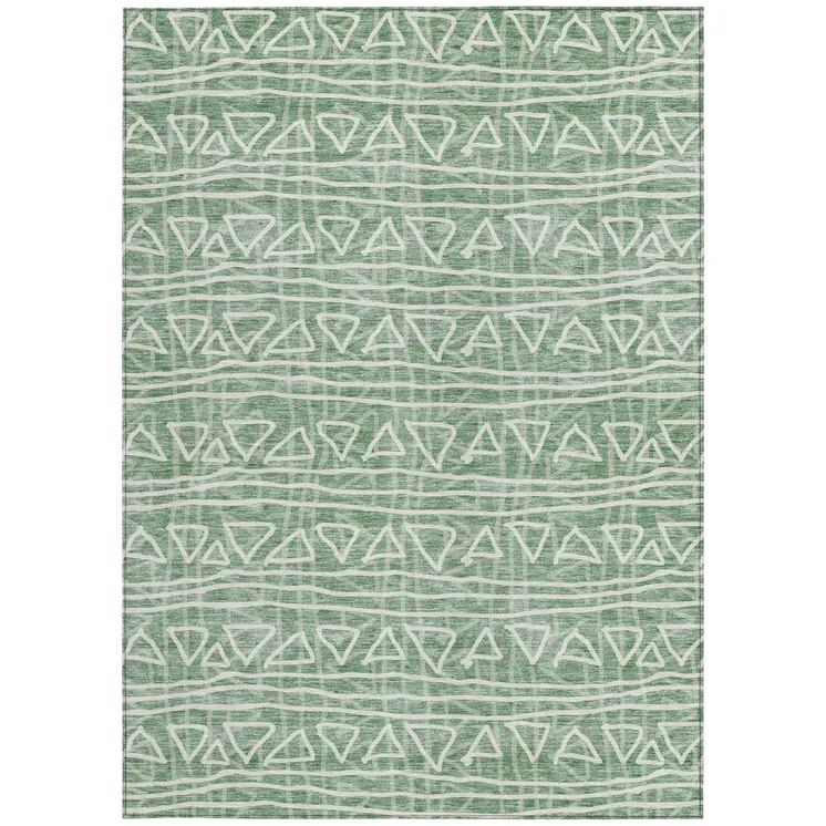 8' X 10' Sage Green And Ivory Geometric Washable Indoor Outdoor Area Rug