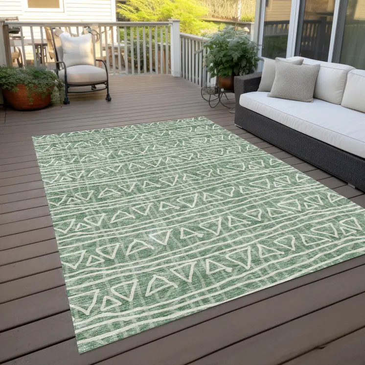 8' X 10' Sage Green And Ivory Geometric Washable Indoor Outdoor Area Rug