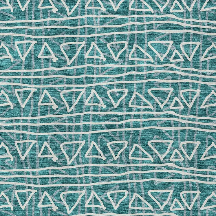 3' X 5' Teal Blue And Ivory Geometric Washable Indoor Outdoor Area Rug