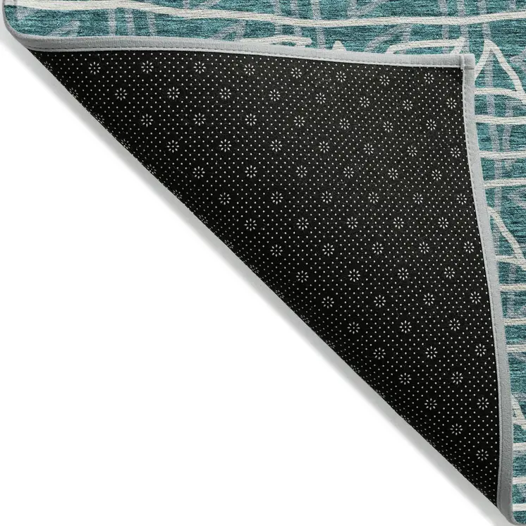 9' X 12' Teal Blue And Ivory Geometric Washable Indoor Outdoor Area Rug