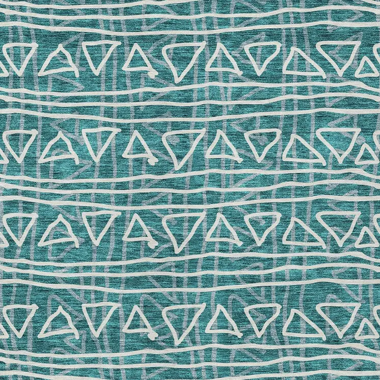 10' X 14' Teal Blue And Ivory Geometric Washable Indoor Outdoor Area Rug
