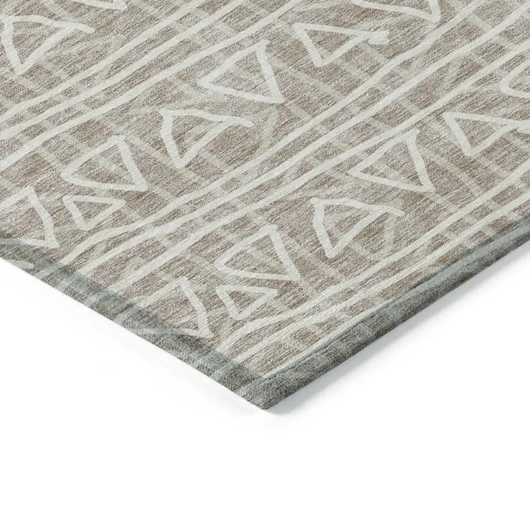 5' X 8' Taupe And Beige Geometric Washable Indoor Outdoor Area Rug
