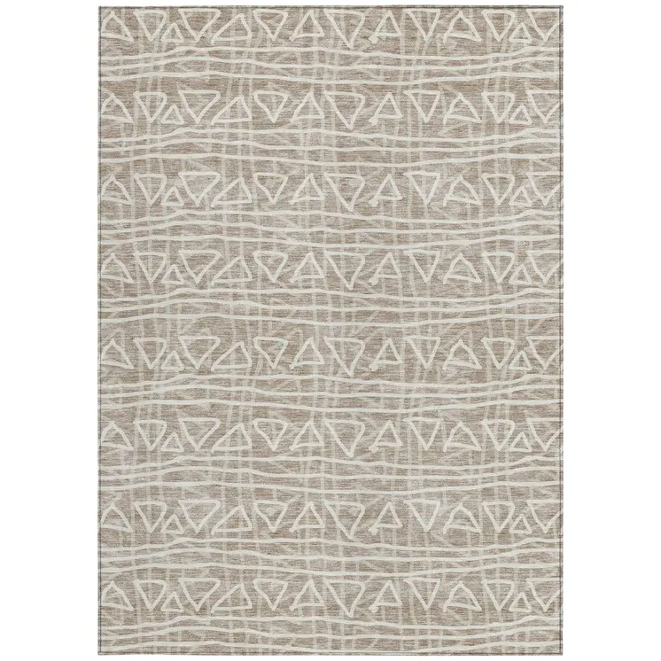 5' X 8' Taupe And Beige Geometric Washable Indoor Outdoor Area Rug